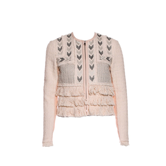 Rebecca Taylor Blush Pink Tweed Embroidered Fringe Jacket Sz 2 - Picture 3 of 6